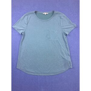 Green Envelope Women’s Medium Blue Pocket Tee Scoop Neck Curved Hem